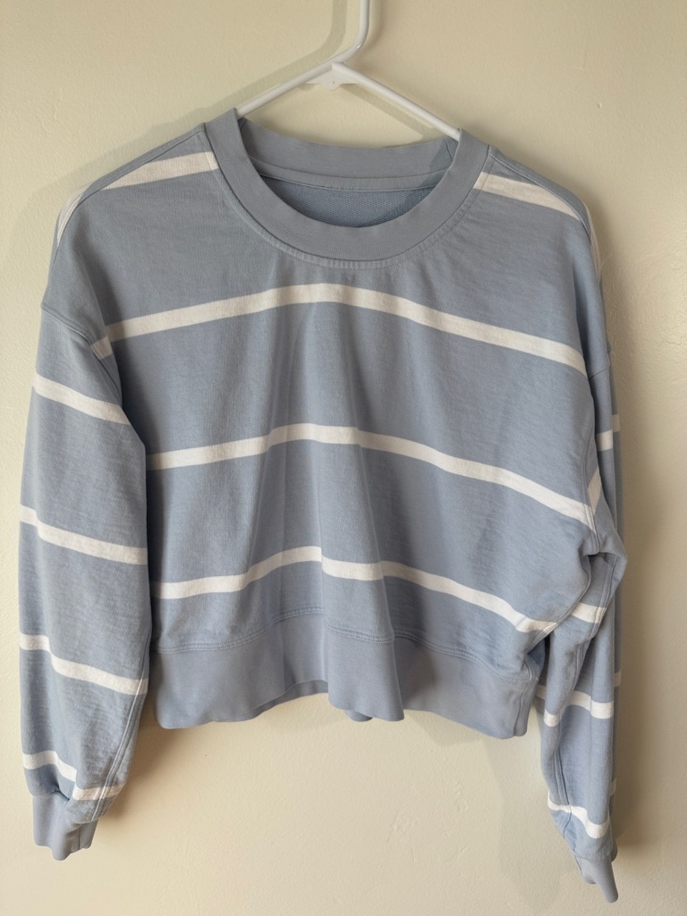 lululemon athletica Light Blue and White Striped Cropped Sweatshirt